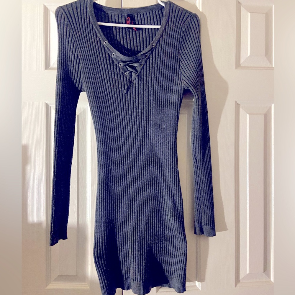Gray long sleeve sweater dress
